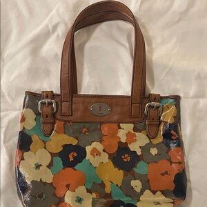 Fossil Women's Tote Bag with Floral Pattern - Brown and Multicolor